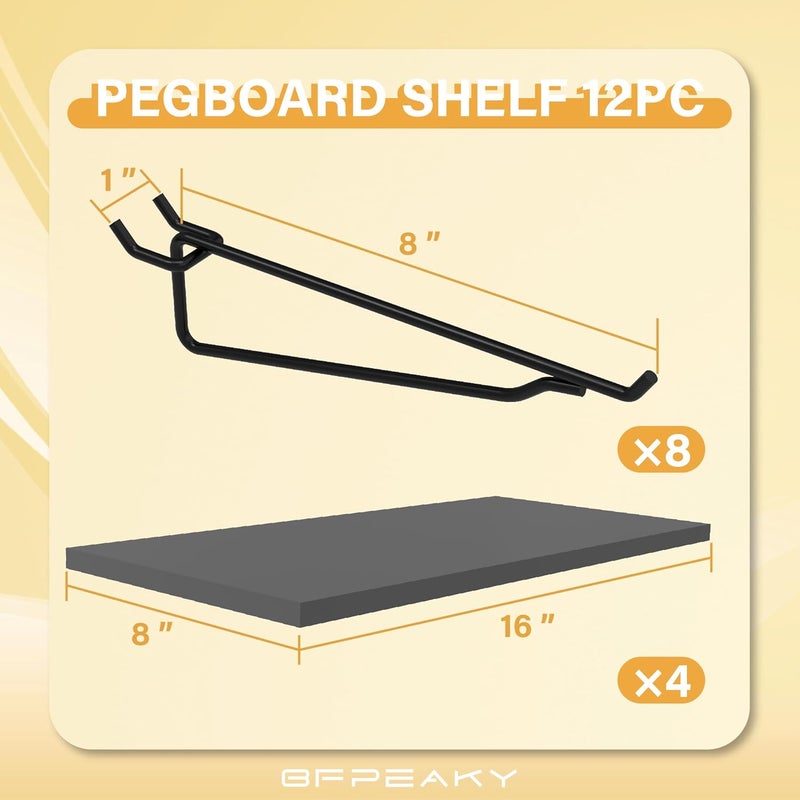 BFPeaky Black Pegboard Shelf Set, 4 pcs Versatile Peg Board Shelving, Ideal Wood Pegboard Shelves for Efficient Storage and Organization Solutions - Image 2